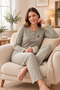 Women's Viscose Pajama Set Long Sleeve Patched Collar Patterned Trousers Modern Homewear Home Clothing 79-156