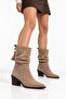 Frea Women's Suede Studded Tasseled Bellows Thick Heeled Ankle Length Short Boots - 7
