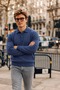 Men's Polo Neck Blue Knit Sweater - 4