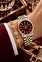 Round Case Gold Silver Claret Red Women's Wristwatch - 3Atm Water Resistant Steel Band Japanese Movement Gift Special Box Ghmb3022C1