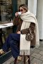 Mery Women's Puffy Soft Textured Tasseled Winter Scarf and Shoulder Shawl Ecru - 2