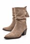Frea Women's Suede Studded Tasseled Bellows Thick Heeled Ankle Length Short Boots - 4