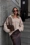Varelle Plaid Knitwear Sweater – Women's V-Neck Oversized Cut Long Sleeve Patterned Knitted Sweater