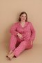 Mirano 9852 Long Sleeve Şardonlu Soft Winter Buttoned Plus Size Women's Pajama Set - 6