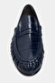 Capri Navy Blue Waterway Crocodile Genuine Leather Flat Sole Women's Loafer Shoes - 5
