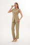 Women's Green Gold Buttoned Vest and Trousers Two-Piece Set - 3