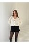 Women's White V-Neck Buttoned Crop Knitwear Cardigan Long Sleeve Thessaloniki Knit Short Cardigan - 2