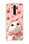 Redmi Note 8 Pro Compatible White Cat Strawberry Printed Transparent Phone Case with Scarf