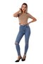 Women's Blue High Waist Knee Ripped Skinny Skinny Leg Stretchy Lycra Denim Jean Pants - 6