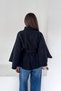 Women's Navy Blue Suede Textured Stand-Up Collar Gold Buttoned Belted Bat Sleeve Poncho Jacket Nbk5039 - 4