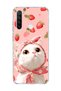 Redmi Note 8 Compatible White Cat Strawberry Printed Transparent Phone Case with Scarf