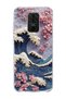 Redmi Note 9 Compatible Wave and Cherry Blossom Printed Transparent Phone Case