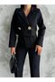 Shanel Fabric Padded Shoulder Jacket and Trousers Two-Piece Set - Black - 3