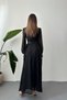 Women's Black Crew Neck Long Sleeve Ruffled Belted Chiffon Maxi Evening Dress - 4