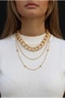 Women's gold color 3 rows layered chain necklace chunky hoop and cluster thin chain (send with box)