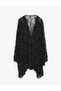 Comfortable Fit Long Sleeve Shawl Collar Floral Motif Tulle Poncho with Tassels - 2