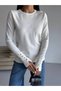 Women's White Cuff Buttoned Long Sleeve Soft Knitwear Blouse
