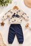 Boy's embroidered sweatshirt and sweatpants 2-piece set with bicycle design for 3-6-9-12 months