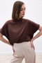 Brown Batwing Sleeve Casual Women's Blouse – High Collar, Modern and Elegant Design - Brown - 5