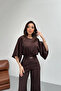 Brown Batwing Sleeve Jumpsuit with Drawstring Waist Belt and Accessories - Brown - 2