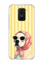 Redmi Note 9 Compatible Transparent Phone Case with Scarf and Glasses Printed Dog Design
