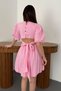 Women's Pink Crew Neck Balloon Watermelon Sleeve Mini Linen Dress Short Sleeve Flared - 5