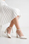 Women's White Pointed Toe Ankle Strap Thick Heeled Stylish Special Occasion Wedding Dress and Evening Dress Shoes - 3