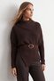 Women's coffee batwing sleeve turtleneck asymmetrical hem tie-front sweater alc-x15879