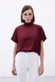 Women's Burgundy Half Fisherman High Neck Short Sleeve Satin Flowy Comfortable Fit Blouse