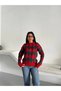 Women's Red Diamond Patterned Crew Neck Long Sleeve Comfortable Fit Knitwear Knitted Sweater - 3
