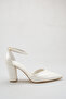 Women's White Pointed Toe Ankle Strap Thick Heeled Stylish Special Occasion Wedding Dress and Evening Dress Shoes - 5
