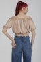 Beige Color Balloon Sleeve Crop Blouse with Gathered Detail on the Front - Beige - 7