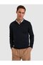 Navy Blue Slim Fit Polo Collar Basic Knit Sweater 50331477-Vr033