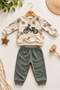 Boy's embroidered sweatshirt and sweatpants 2-piece set with bicycle design for 3-6-9-12 months