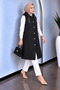 Women's Black Hooded Gold Buttoned Quilted Long Vest - 2