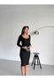 Women's Black Square Neck Long Sleeve Ribbed Knit Midi Length Bodycon Pencil Dress - 4