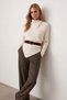 Women's cream batwing sleeve turtleneck asymmetrical hem tie-front sweater alc-x15879 - 4