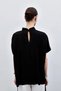 Women's Black High Neck Bat Sleeve Short Sleeve Flowy Loose Satin Fabric Blouse - 6
