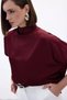 Women's Burgundy Half Fisherman High Neck Short Sleeve Satin Flowy Comfortable Fit Blouse - 6