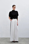 Women's Black High Neck Bat Sleeve Short Sleeve Flowy Loose Satin Fabric Blouse - 4