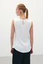 Women's Ecru Degaje Collar Sleeveless Draped Satin Fabric Classic Undershirt Blouse - 4