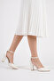 Women's White Pointed Toe Ankle Strap Thick Heeled Stylish Special Occasion Wedding Dress and Evening Dress Shoes