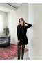 Women's Black Gold Buttoned Crew Neck Long Sleeve Knitwear Cardigan with Pleated Mini Skirt Two-Piece Set - 3