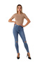 Women's Blue High Waist Knee Ripped Skinny Skinny Leg Stretchy Lycra Denim Jean Pants - 4