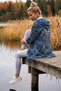 Italian Indigo Hooded Camouflage Jacket with Pockets on the Back and Sequins on the Back, Oversize Woven Jacket 92 75
