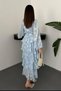 Women's Blue Judge Collar Front Buttoned Belted Layered Ruffle Long Sleeve Patterned Jacquard Midi Dress - 5