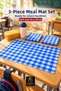 Set of 3 Washable Lunch Mats 35X50 cm Blue and White Checkered - Kindergarten and Primary School