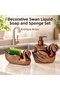 Set of 2 Decorative Swan Liquid Soap Dispensers and Sponge Holders – Antique Patterned - 2