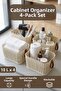 4-Piece Rectangular Bathroom and Kitchen Organizer with Leather Handles, Multi-Purpose Organizer Cream