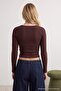 Brown Slogan Printed Fitted/Cotton Stretch Knitted T-Shirt Twoaw27Ts00069 - 4
